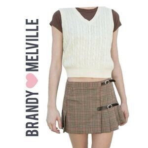 BRANDY MELVILLE WRAP MINISKIRT DANA BUCKLE PLAID PLEATED HIGH SCHOOL GRANOLACORE
